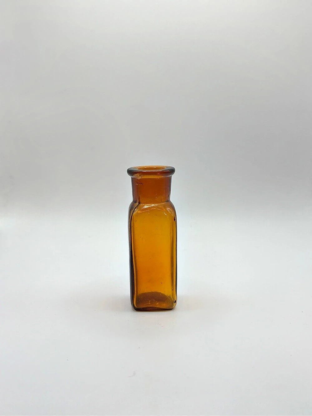 Vintage Antique 1930s Apothecary Medicine Bottle Amber Glass Square Body No Cork